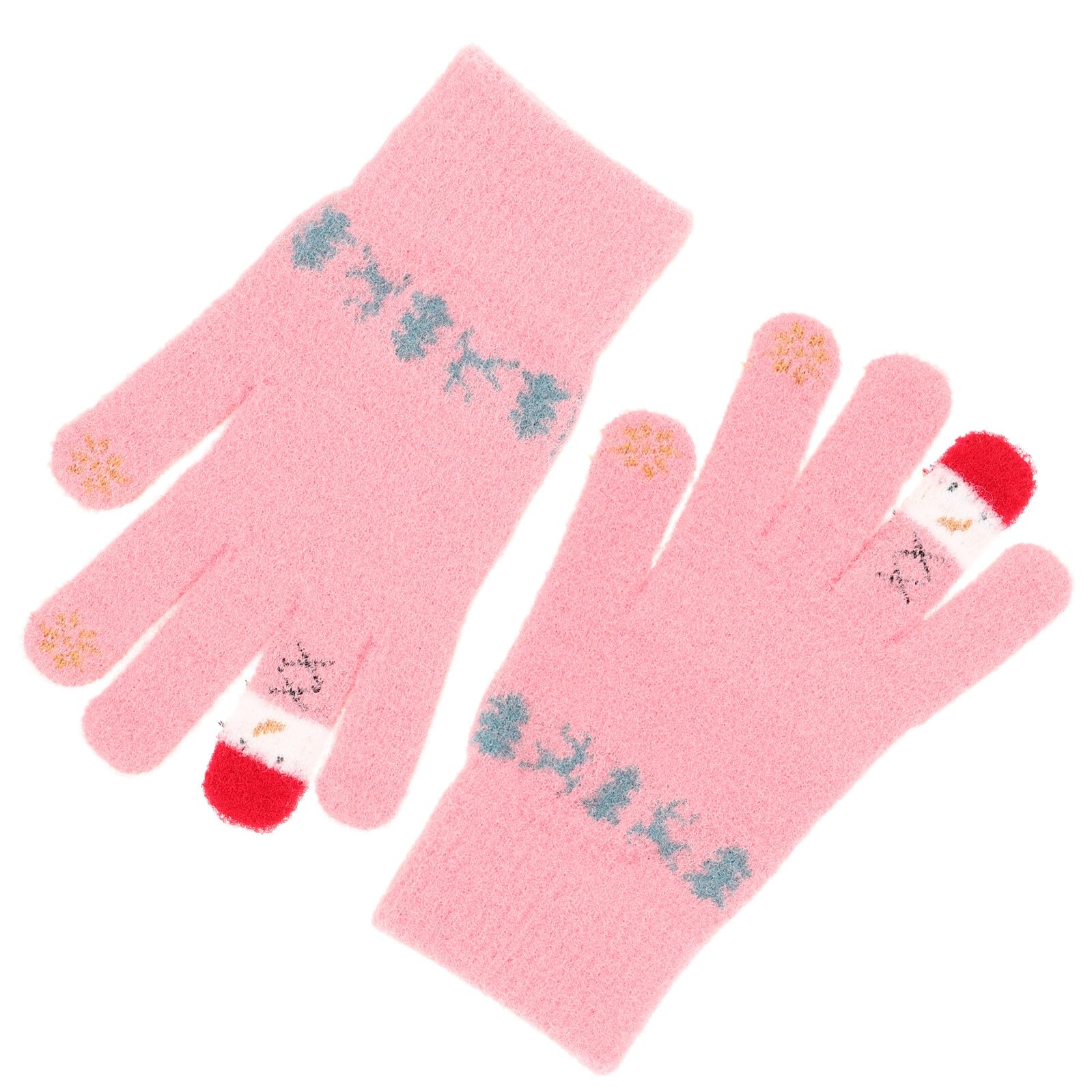 TEHAUX Christmas Knit Riding Gloves for Women Warm Thick Touchscreen Gloves with Plush Lining Watermelon Red for Outdoor Winter