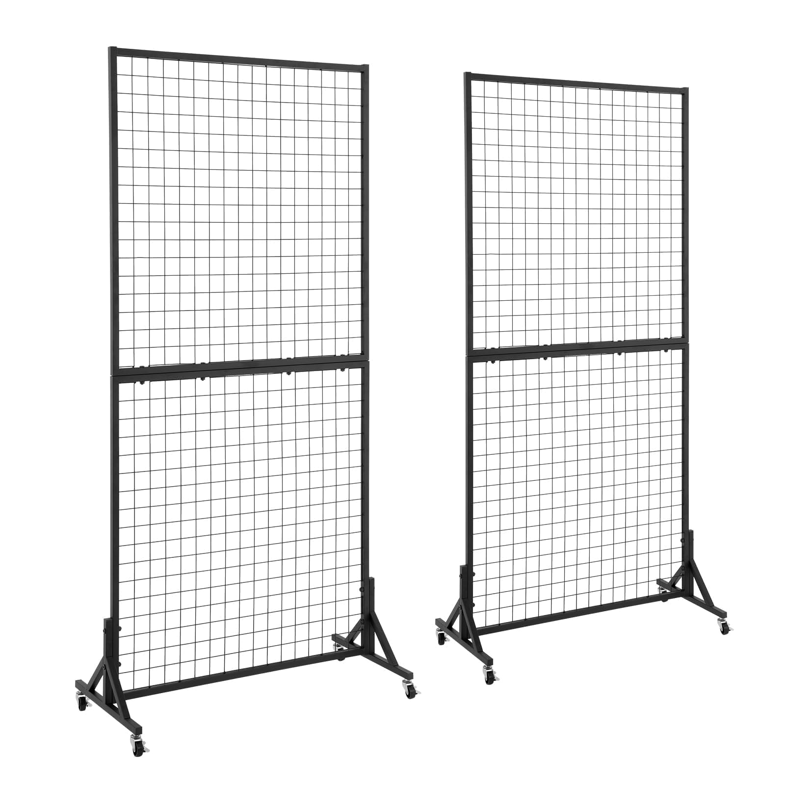 OUDUCK 2 Packs 3' x 6' Grid Wall Panels Standing Wire Grid, Study Display Rack with T-Base Wheels Freestanding Gridwall Panel Tower for Shows, Black