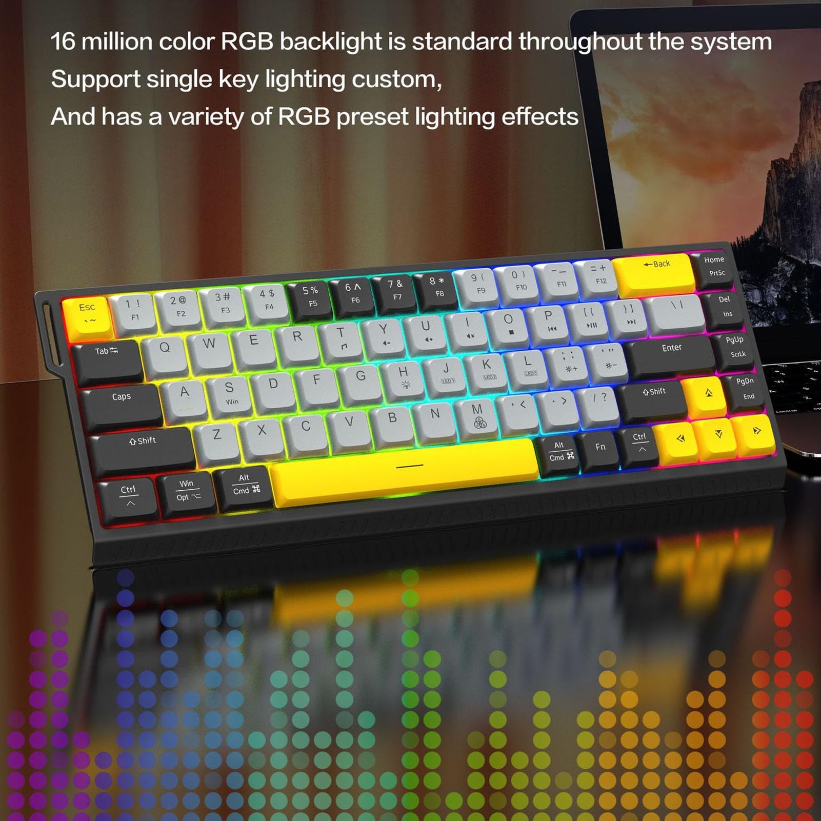 Tastiera USB Cablata, 68 Tasti a Forbice, Anti-ghosting, Tastiera per Computer USB Compatta Silenziosa Retroilluminata RGB per Giochi di Lavoro (Grigio Nero)