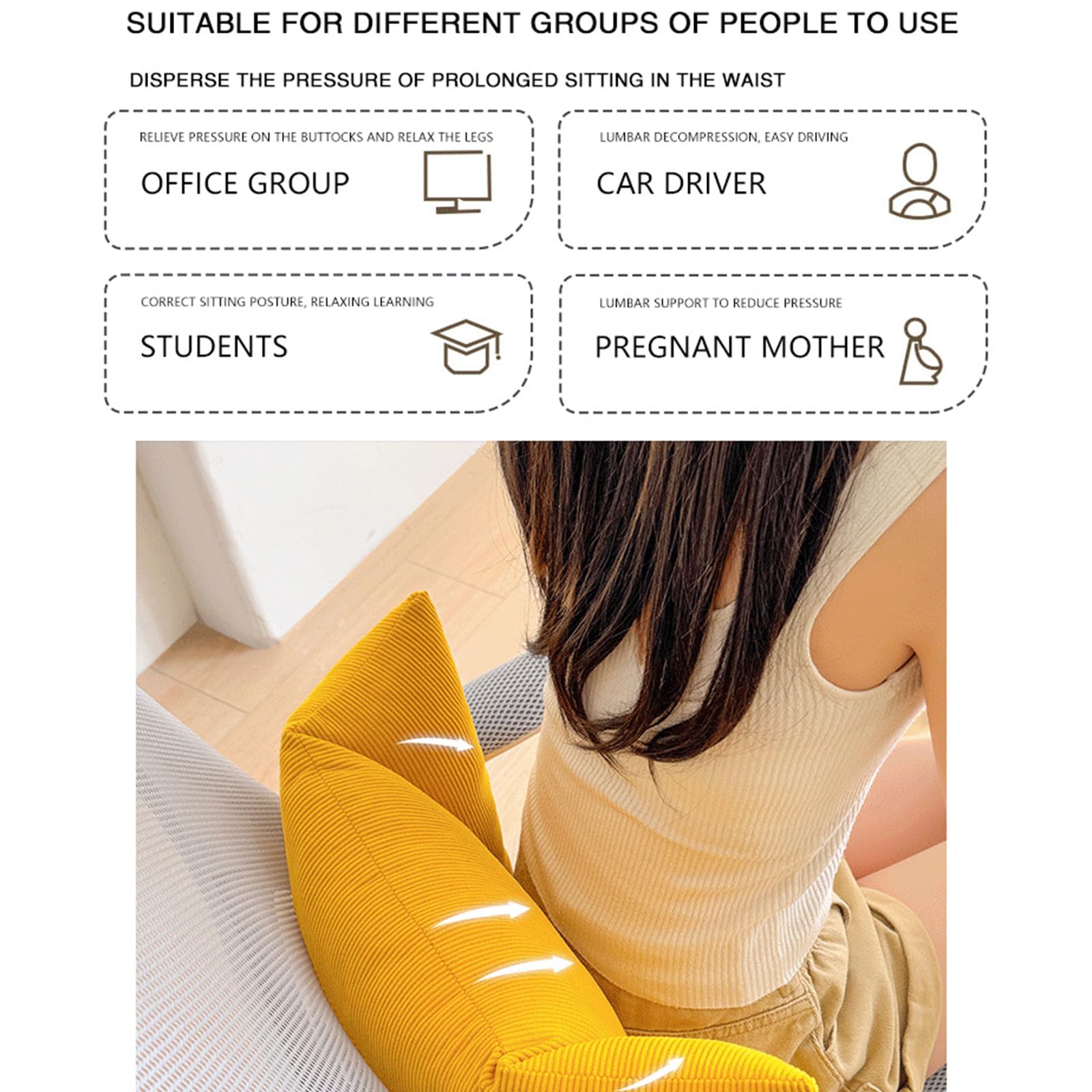 Cuscino di supporto lombare in poliestere traspirante per ufficio e casa, imbottitura in cotone PP Cuscino ergonomico per divano e sedia, comodo supporto lombare