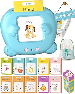 Winnrok 510 Words Talking Flashcards German 31 Theme, Language Promotion Vocabulary Friend Learning Flash Cards for Children, Montessori Toy from 3 Years, Children's Toy, Blue