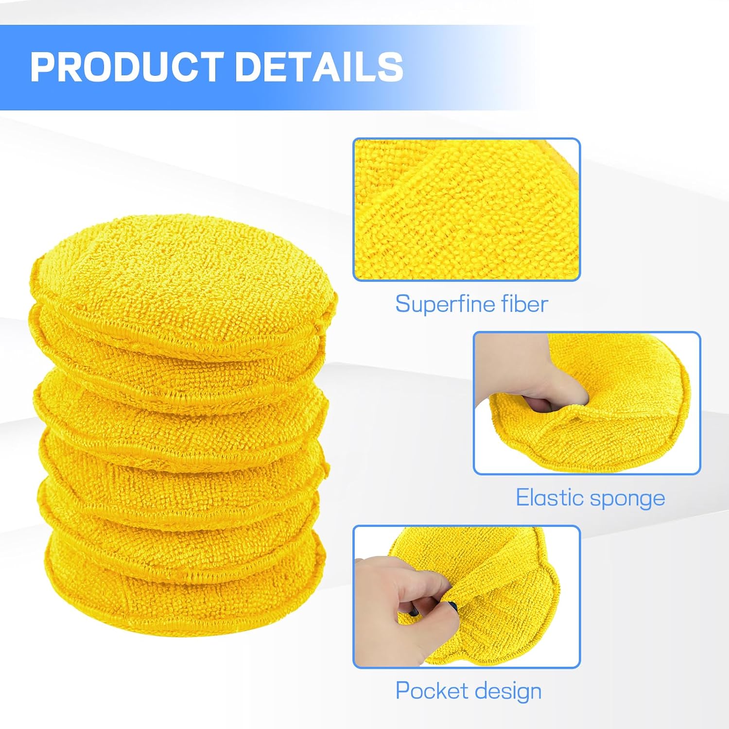 Hovom 6PCS Microfiber Wax Applicator, 5" Round Applicator Pads, Soft Automotive Waxing Foam Pads, Buffing Pads for Car Cleaning, Polishing and Detailing, Reusable Car Wash Sponge (Yellow) image 3