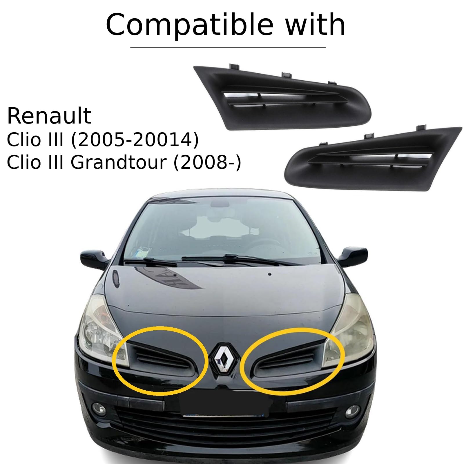 Twowinds - Rejilla Parachoques 7701208684 Compatible con Renault Clio 3 (2005-2014) - Delantero Izquierdo y Derecho (ambos lados) - (2 unidades)