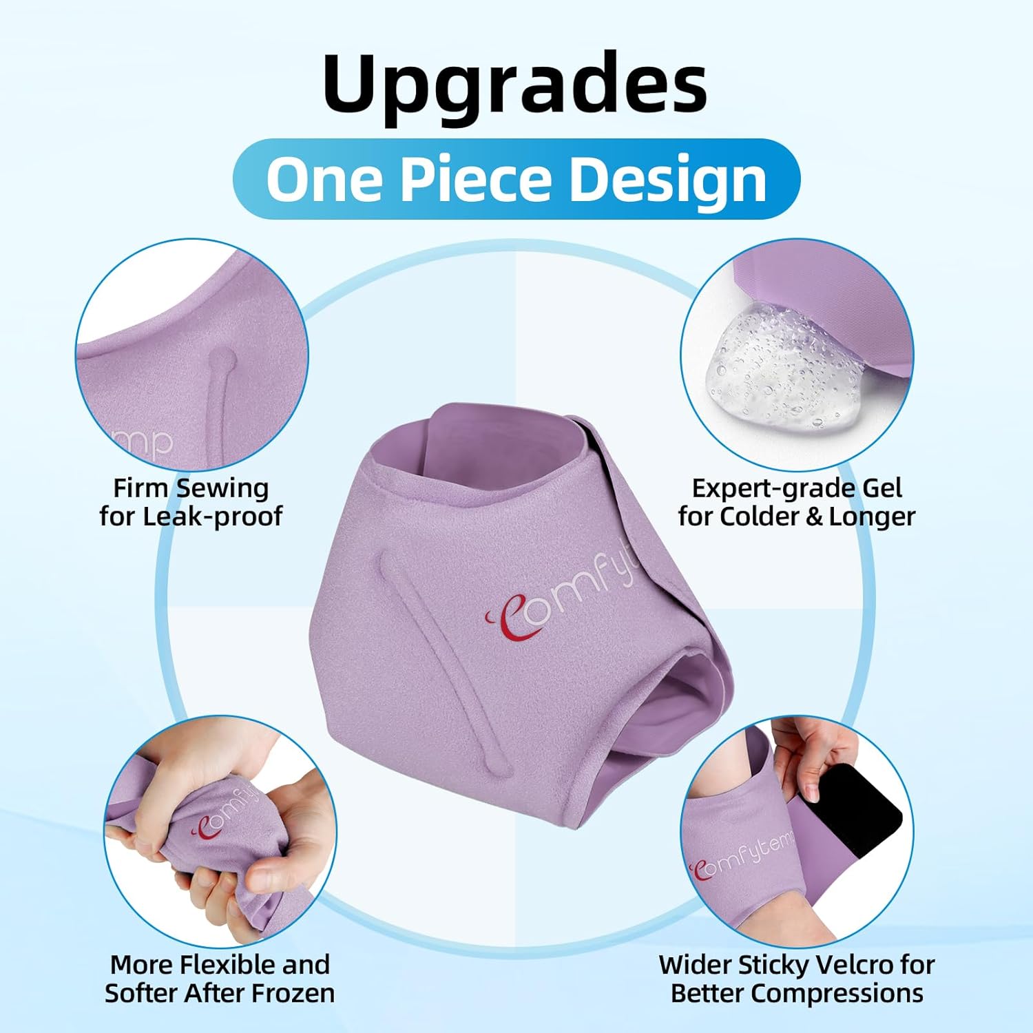 Comfytemp Ankle Ice Pack Wrap for Men & Women, Reusable Gel Hot Cold Compress for Achilles Tendonitis, Plantar Fasciitis, Sprained Ankles, Ankle Recovery Must Haves, 2 Packs, Purple - Image 5