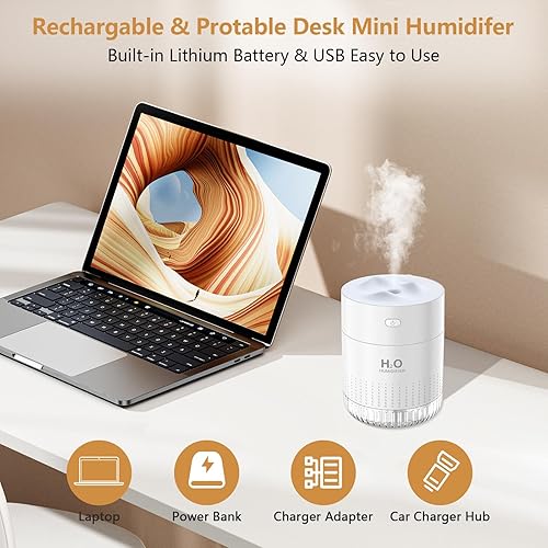 Miniatura 7 de Humidificador pequeño portátil para dormitorio con luz nocturna niebla fría interior mini humidificadores de aire pequeños para plantas habitación