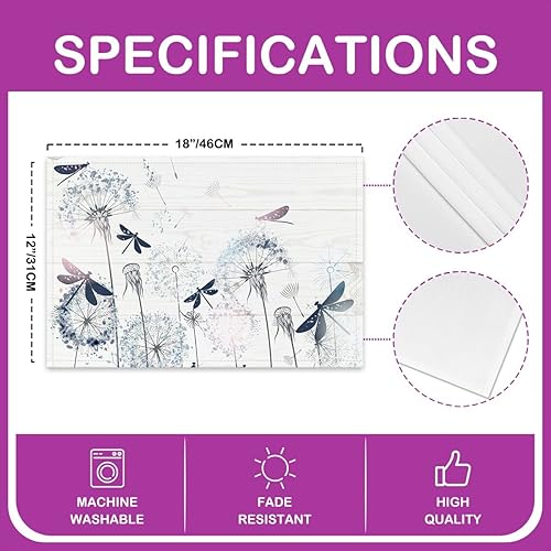 Miniatura 4 de Juego de 4 manteles individuales de madera blanca rústica de 12 x 18 pulgadas para decoración de mesa de comedor, libélula voladora para decoración