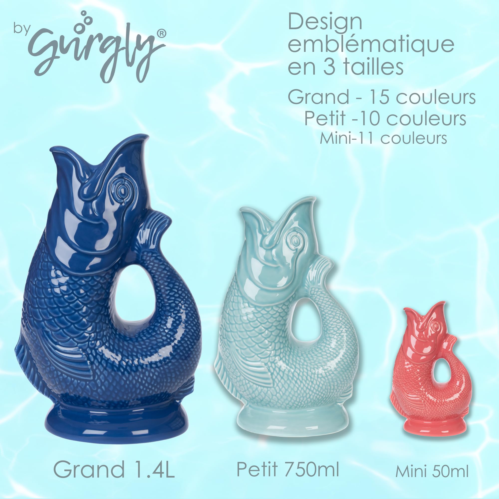 Iconique Vert Sauge Glug Jug Grand 28 cm 1,4 L – Pichet à Eau de Poisson, Vase à Poisson Décoratif, Ornement, Carafe