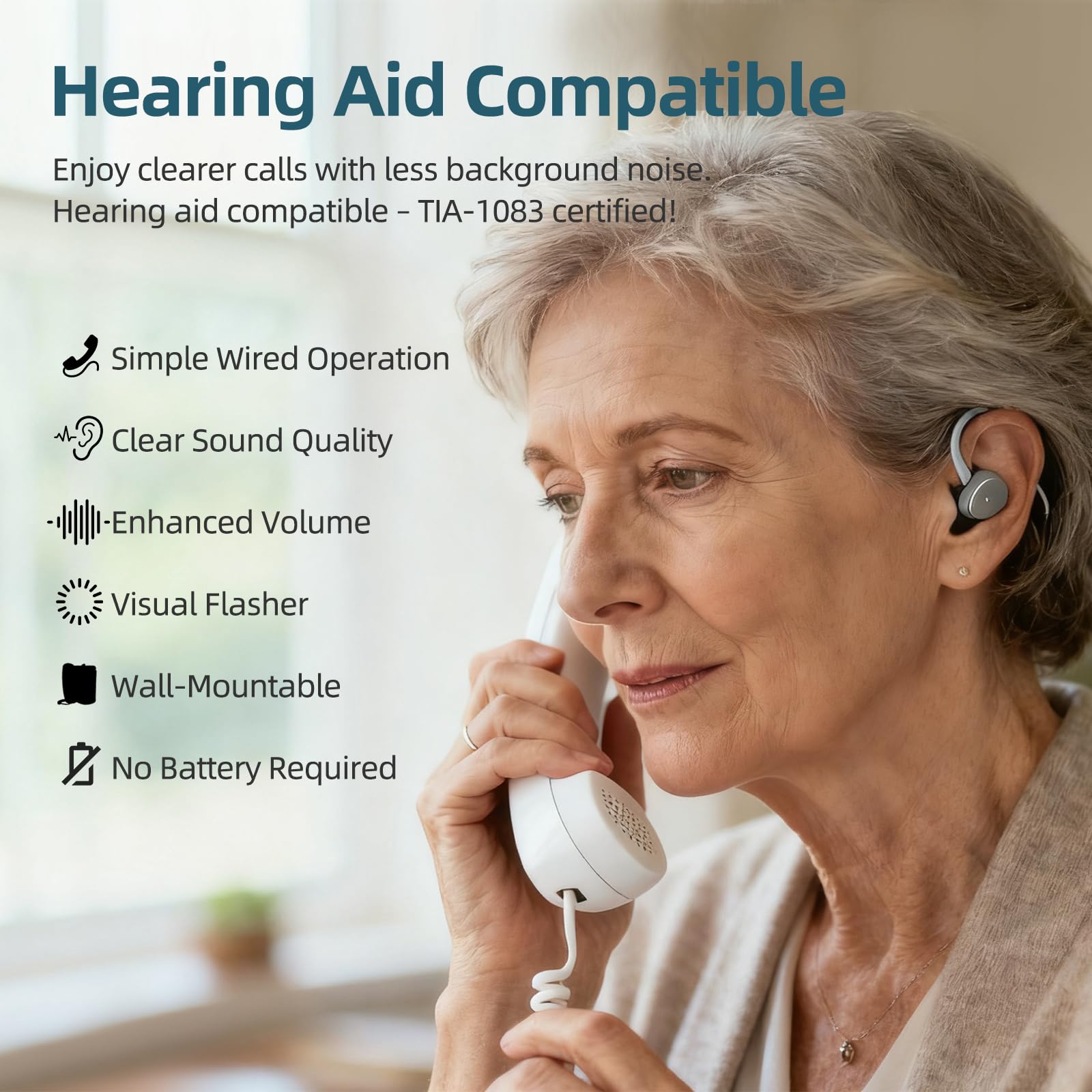 Telefono con pulsante grande per anziani, telefono con demenza con vivavoce, suoneria amplificata (+110dB), quadrante one-touch e 3 immagini di memoria, telefoni con cavo, problemi di udito e