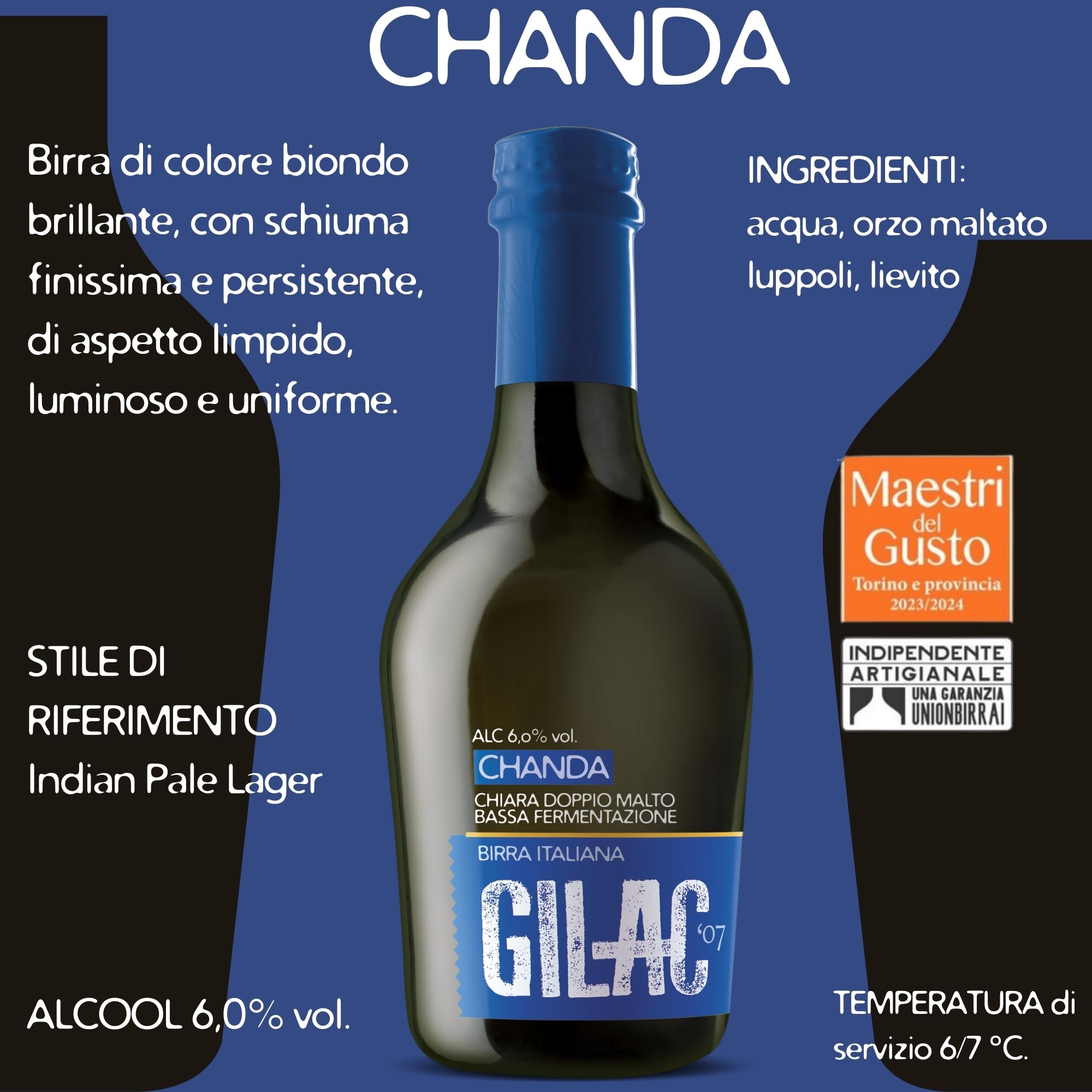 GILAC CHANDA Birra artigianale Chiara Doppio Malto 15 Bottiglie da 33 cl - Birra artigianale Italiana Non Filtrata e Non Pastorizzata, Birre artigianali confezioni regalo Gradazione Alcolica 6.0% Vol