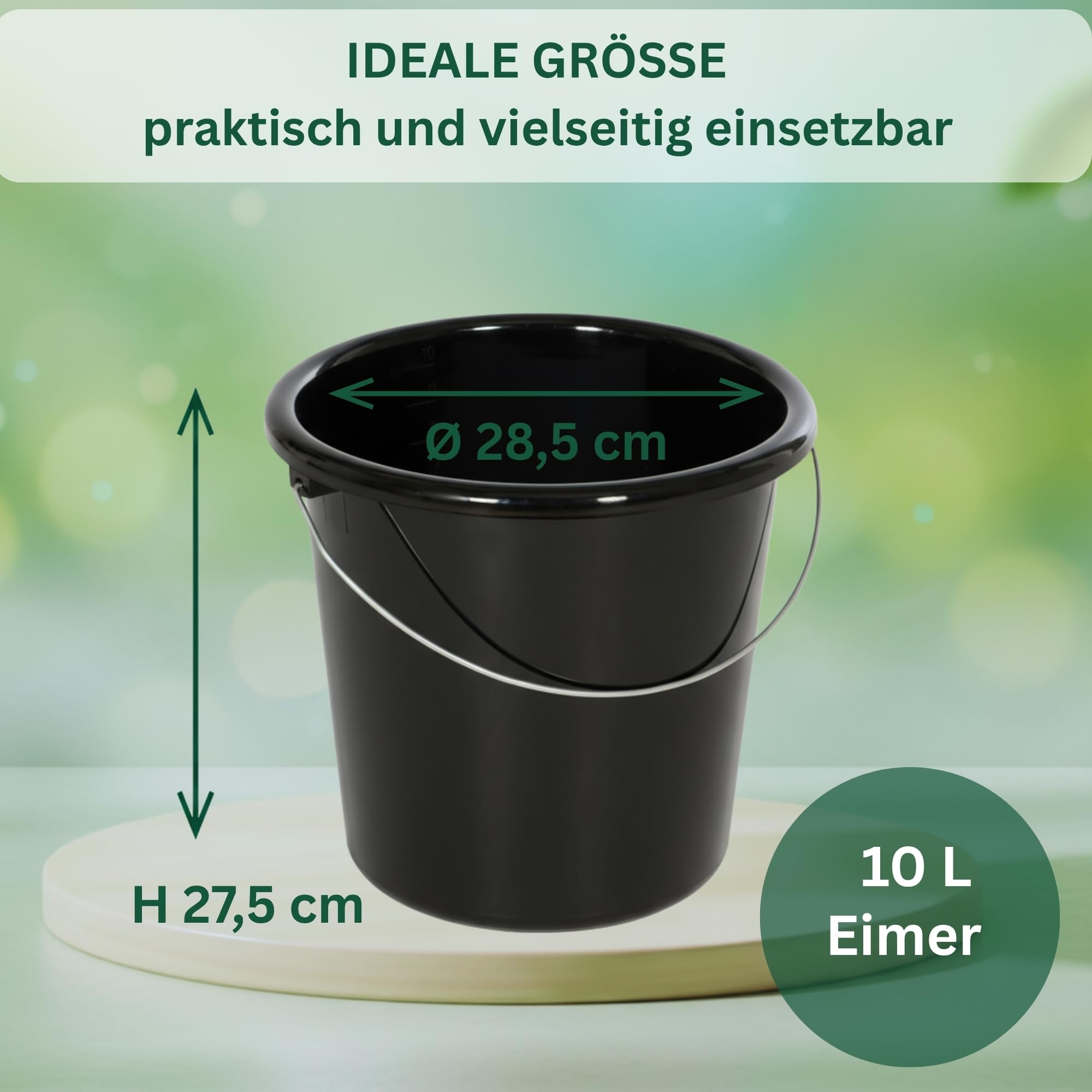 Novaliv Lot de 10 seaux de 10 l noir avec graduation dimensionnelle - Seau de nettoyage de 10 litres ? 28,5 cm - Pratique et polyvalent avec graduation pour la maison et le jardin - Idéal comme seau