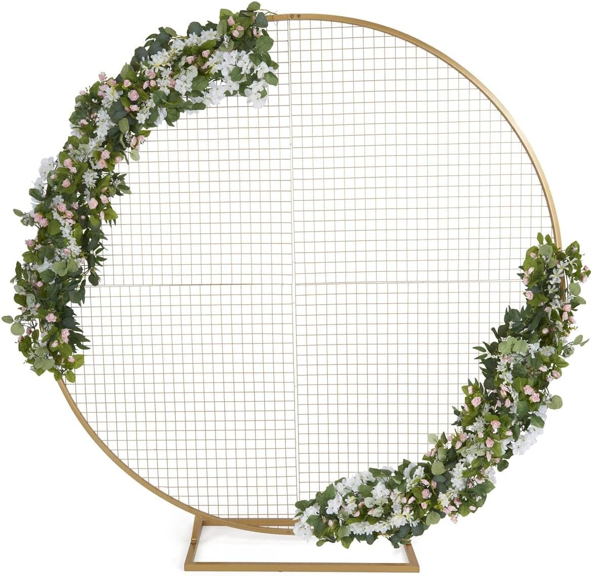 Displays2go Metal Circle Gridwall Backdrop w/ Floor Standing Design - Gold (FDRMGWGDLG)