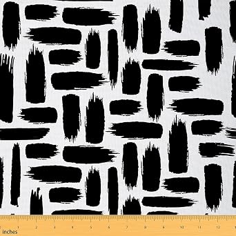 Geometric Stripe Fabric by The Yard, Bohemian Exotic Abstract Striped Upholstery Fabric, Black White Ink Decorative Fabric for Upholstery and Home Accents, Craft Art for Quilting Sewing, 1 Yard