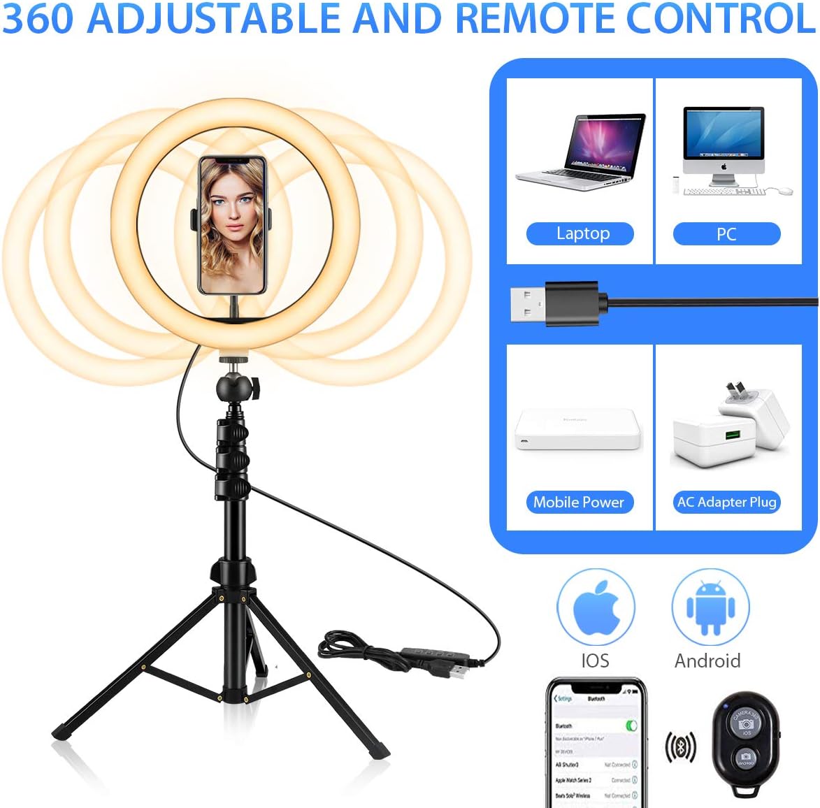 10.2" Ring Light with Stand and Phone Holder, 3 Light Modes &10 Brightness 120 Bulbs Dimmable Ringlight for YouTube Video/Makeup/Photography/Live Stream