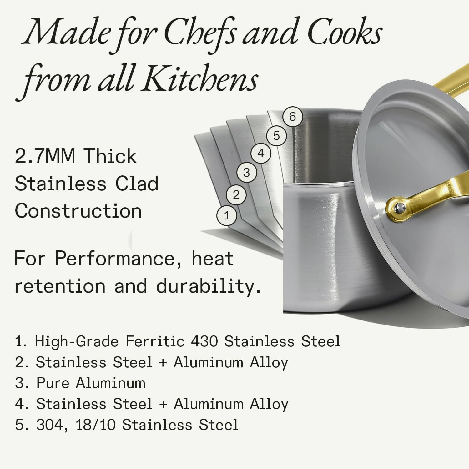 Made In Cookware - 2 Quart Stainless Steel Saucepan with Lid (Antique Brass Handle) - 5 Ply Stainless Clad - Professional Cookware - Crafted in Italy - Induction Compatible — Amazon image 2