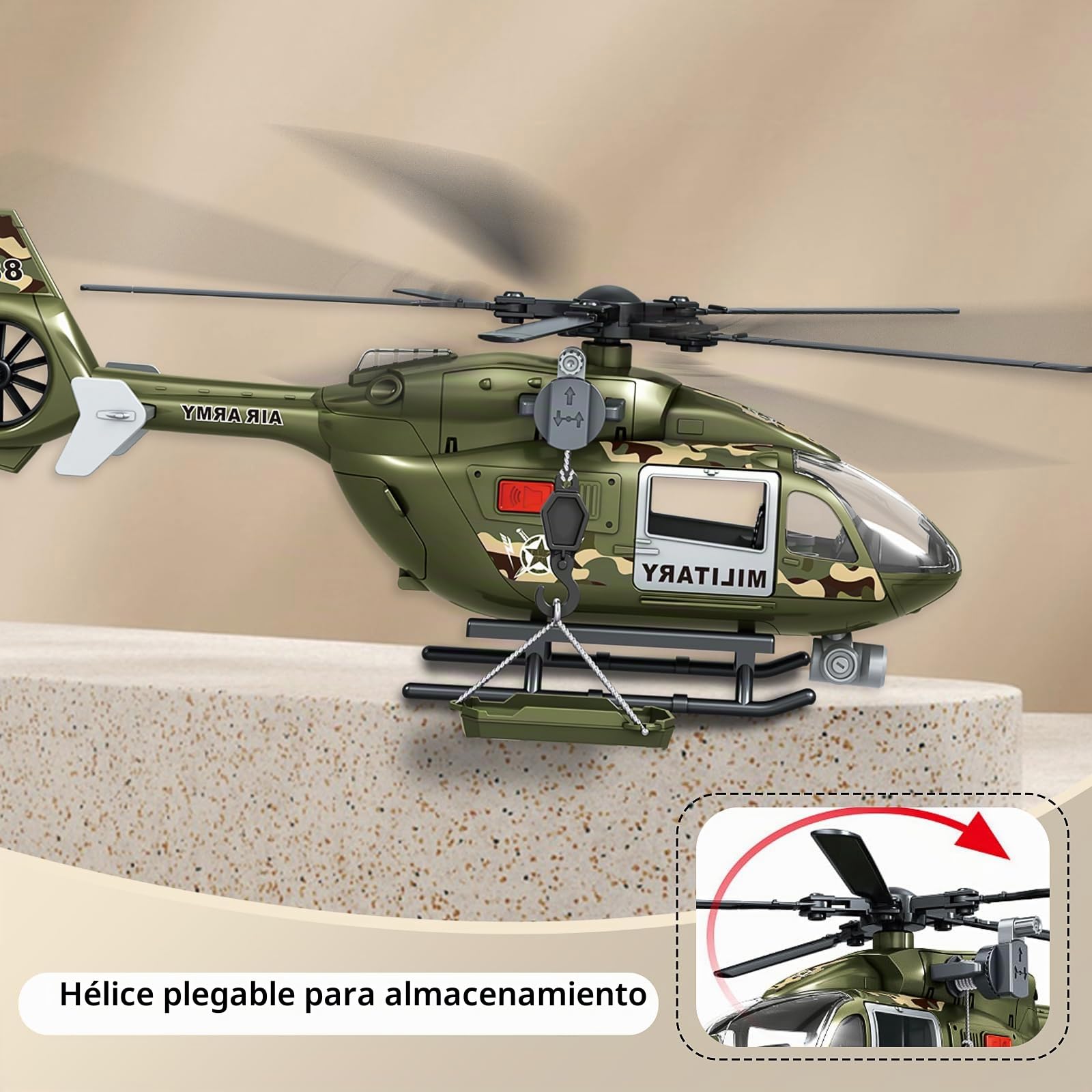Juguete militar verde con helicóptero grande, juguete del ejército con luces y sonidos, regalo de cumpleaños para niños y niñas de 3 4 5 6 años