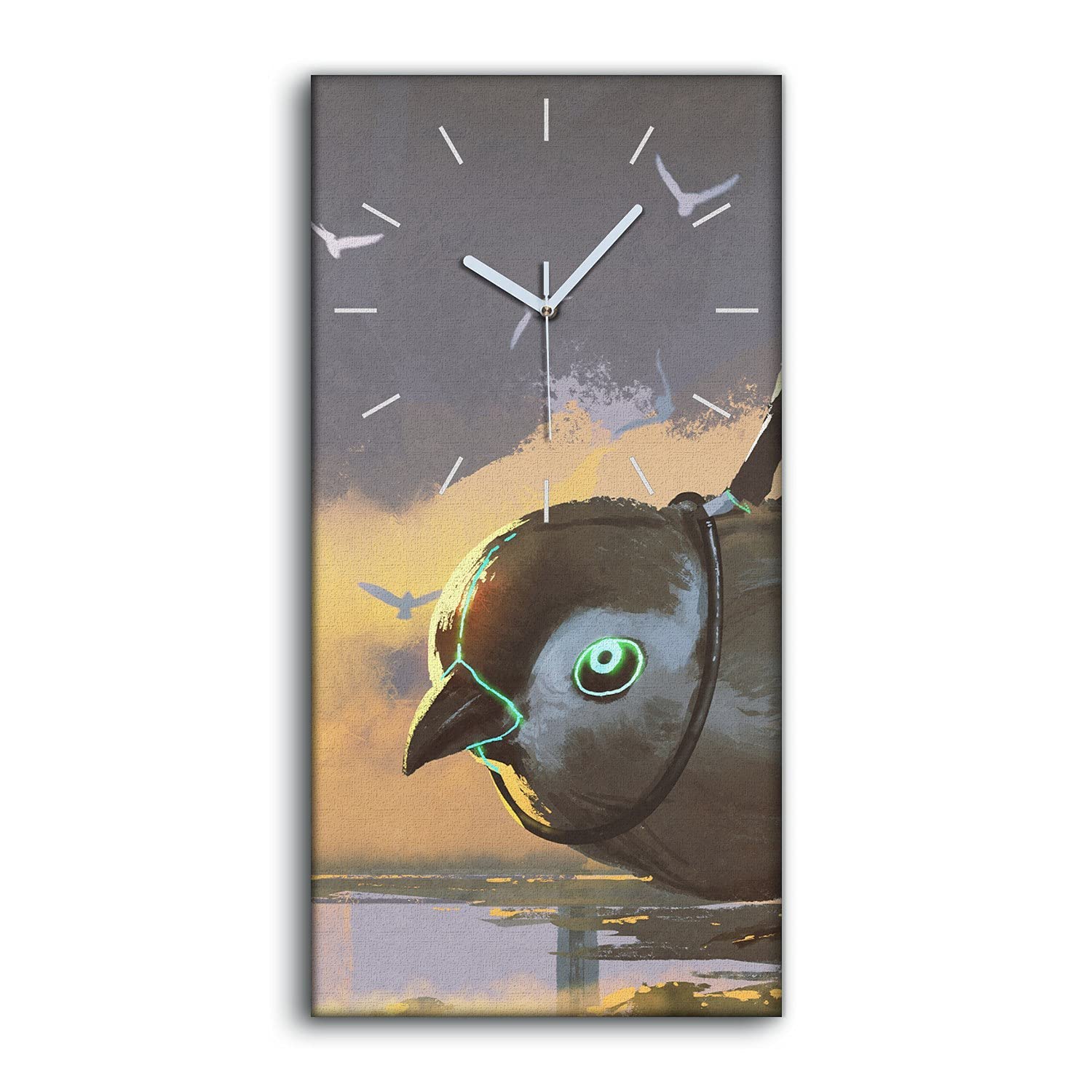 Horloge sur Toile Fille et Oiseau 30x60cm Coloray pour Décoration Murale