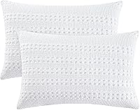 Vista 461 de PHF Fundas de almohada 100% algodón con tejido de gofre de 24 x 24 pulgadas, paquete de 2 fundas cuadradas para decoración elegante del hogar, sin