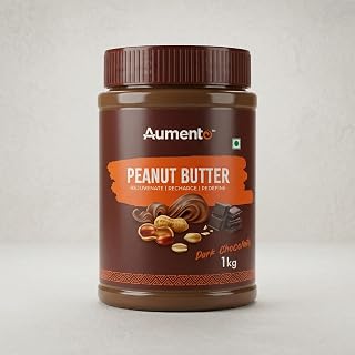 Aumento Dark Chocolate Peanut Butter, 1 Kg, 21.63g Protein, 7.26g Fiber, No Palm Oil, No Added Sugar, Roasted Peanuts, Dark Chocolate, Vitamin B3 & E