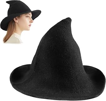 Halloween Witch Hats for Women, Knitted Wool Wizard Hat for Adult