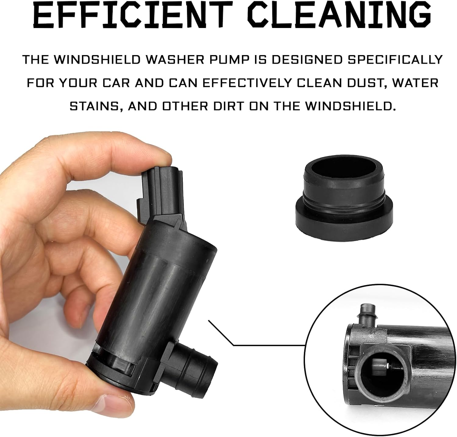 Windshield Washer Pump Replacement for Ford Lincoln Mazda Mercury OEM# 89017059 173686, Car Windshield Washer Fluid Motor Pump with Rubber Grommet Windshield Wiper Pump Replacement(Black)