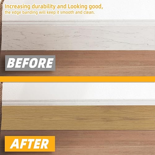 Miniatura 456 de GSCIT Club Bandas de borde de roble, rollo de 1 pulgada x 10 pies de bandas de borde de chapa - Cinta de madera real flexible previamente pegada