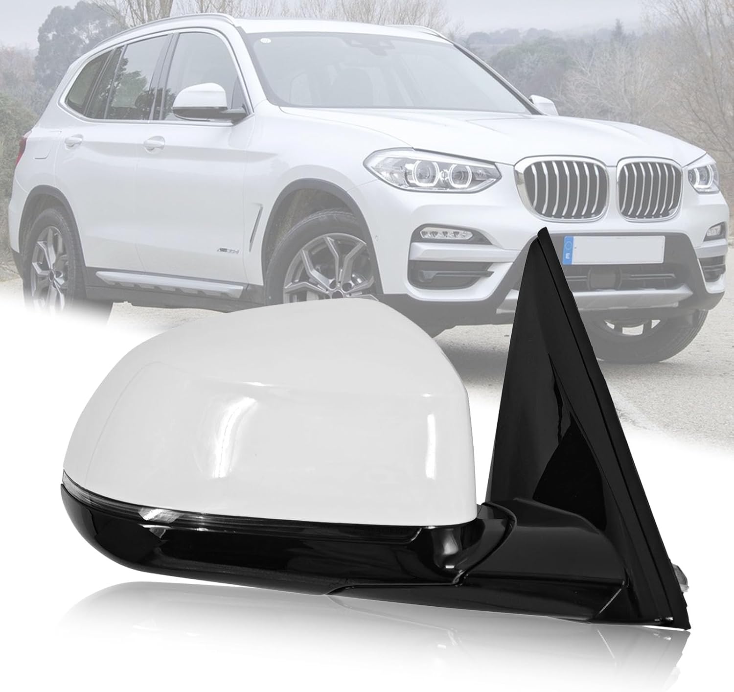 Passenger Side View Mirror Assembly Compatible with BMW X3 G01 G08 2018-2023 2.0L 3.0L White Right Rear Outside Mirrors Without Camera, w/Blind Spot Turn Signal Heated Power Foldable