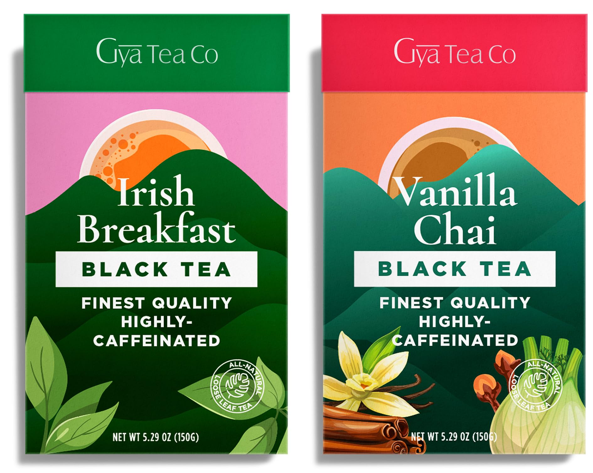 Gya Tea CoIrish Breakfast Black Tea & Vanilla Chai Black Tea Set - Natural Loose Leaf Tea with No Artificial Ingredients - Brew As Hot Or Iced Tea