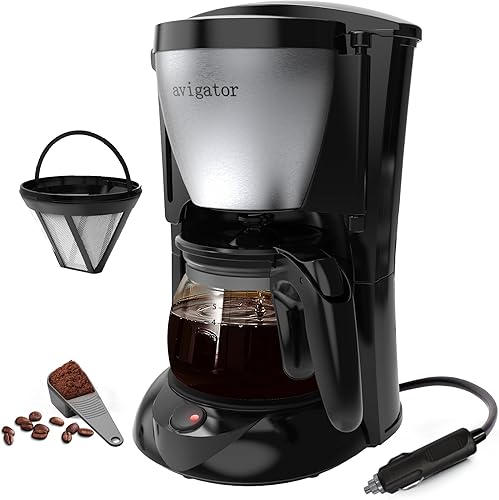 avigator Cafetera para automóvil de 5 tazas con encendedor de cigarrillos de carga para automóvil, cafetera de viaje de 24 V con calentamiento