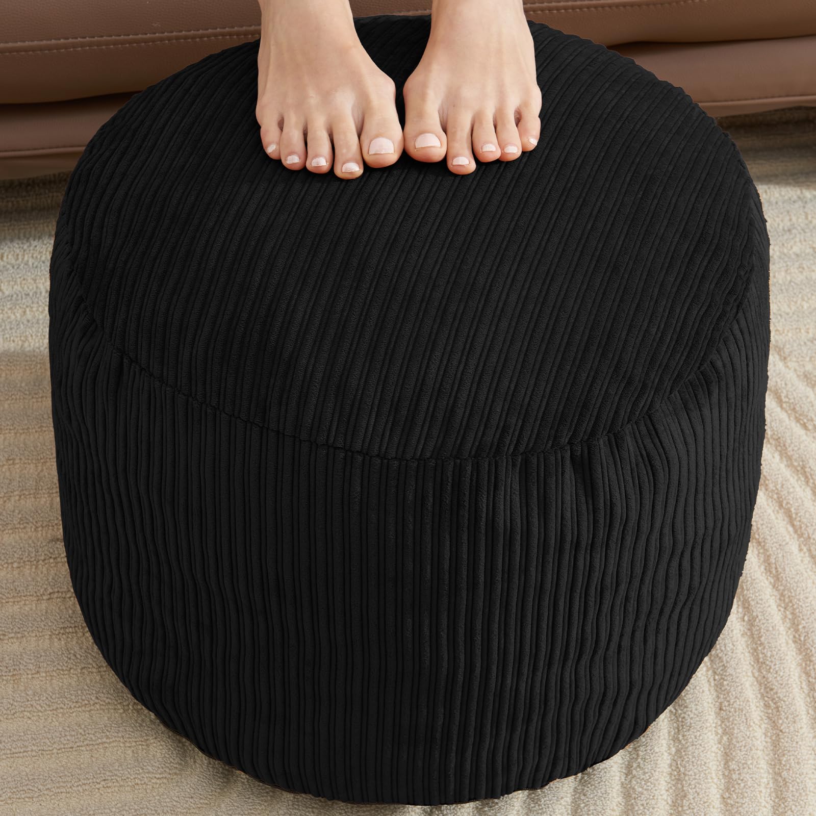 WSOFRLAC Pouf Ottoman Foot Stools with Foam Small Ottoman for Living Room Corduroy Ottomans Pouf 26x18 Floor Poufs Foot Rest for Chair Black Hassocks