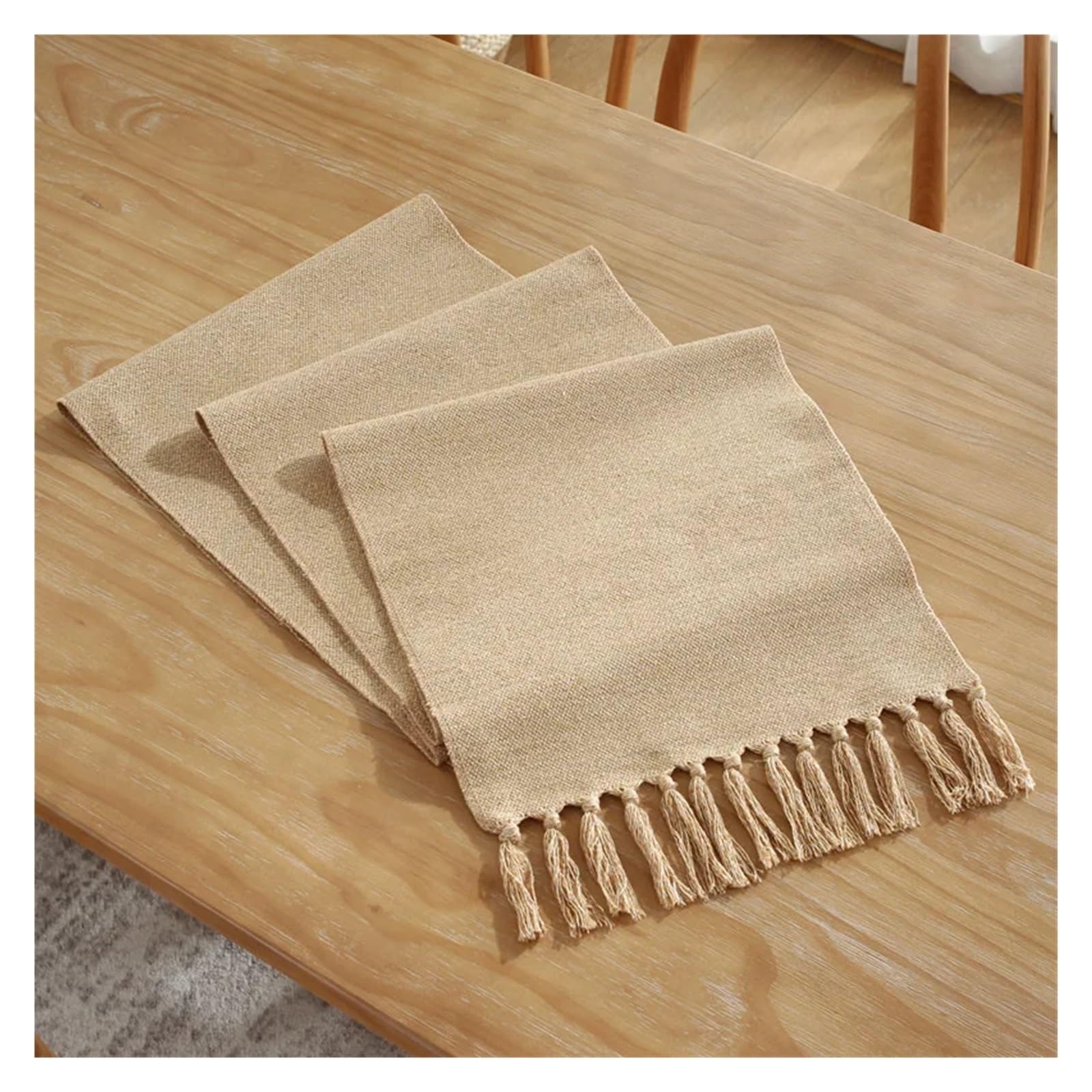 Table Runner Table Runner Burlap 33*183CM Solid Color Tassel Dining Decoration for Farmhouse Home Party Daily Use(A)