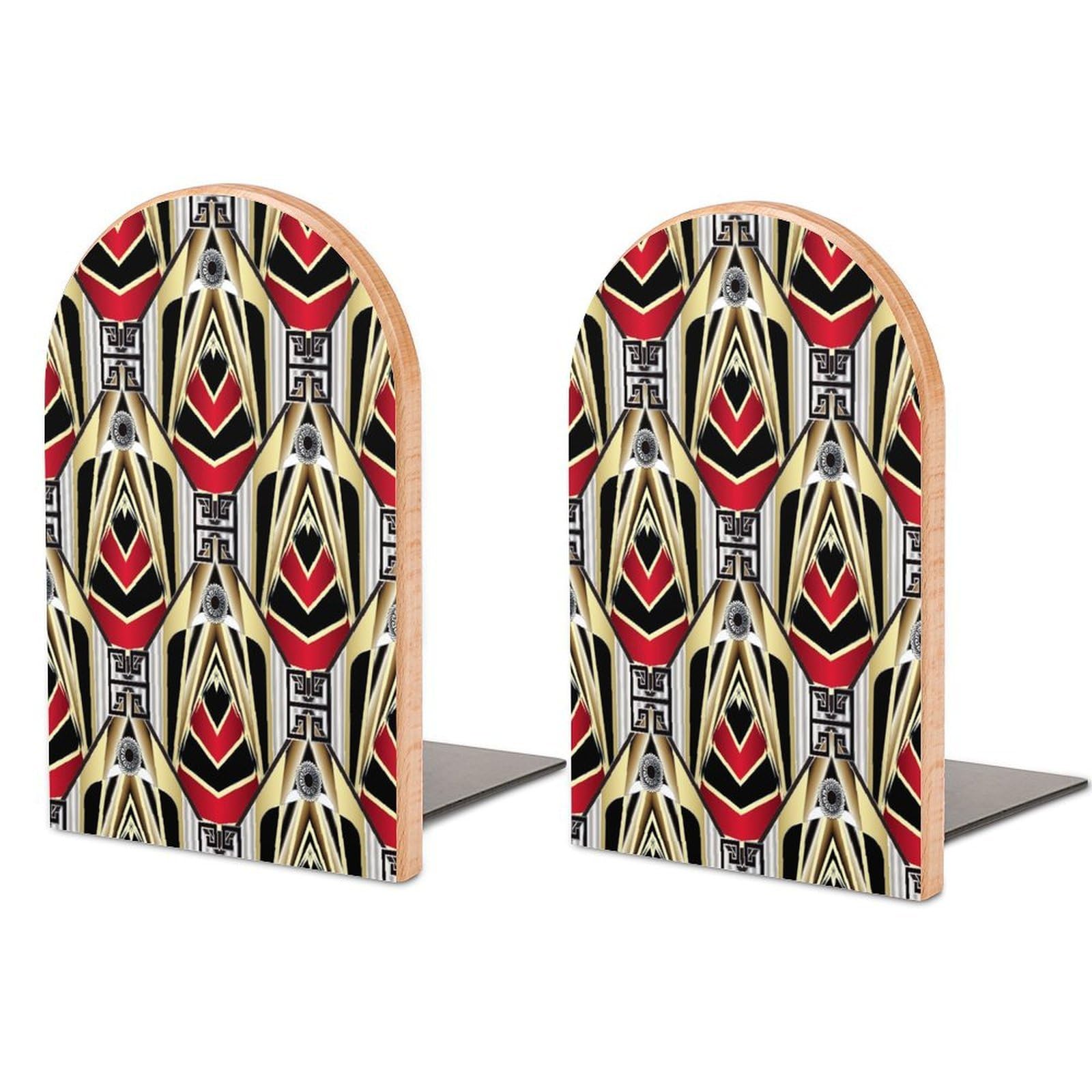 Modern Geometric Meander Seamless Beech Wood Bookends Heavy Duty Book Organizers Desktop File Holder for Office Home Bookshelf