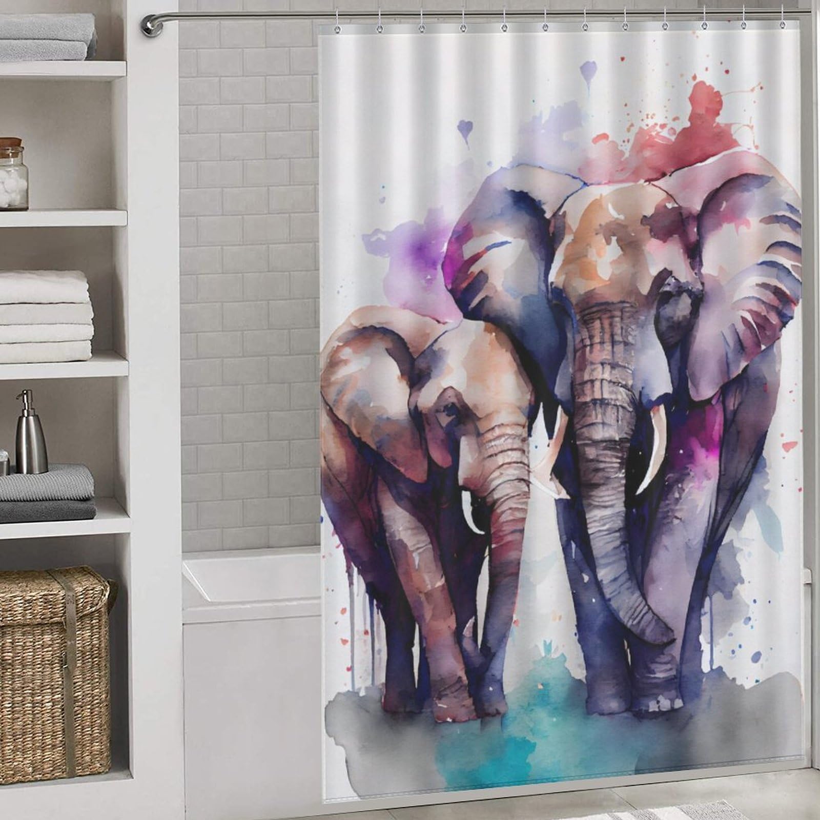 Rideau de douche éléphant aquarelle pour éviter les éclaboussures dans la salle de bain