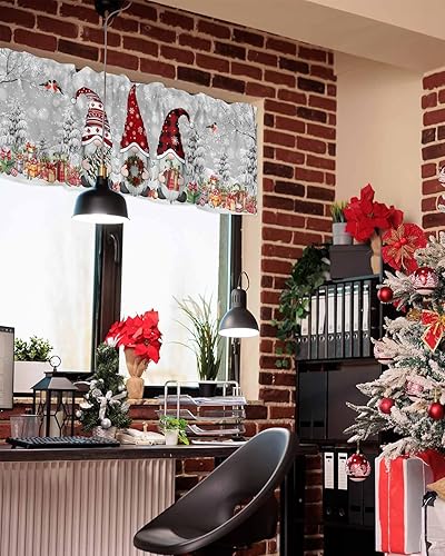 Miniatura 3 de Litter Star Cenefa de cocina enana de Navidad, cenefas de ventana de árbol de Navidad, cortinas cortas de rama de nieve de invierno, cenefas grises