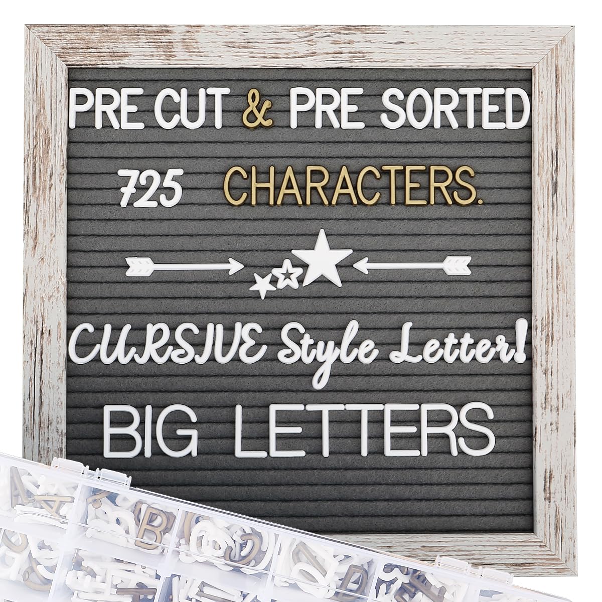 Changeable Felt Letter Board with Letters, Pre Cut & Sorted 725 Letters, First Day of School Board, Baby Announcement Sign, 10x10 Inch Message Board,