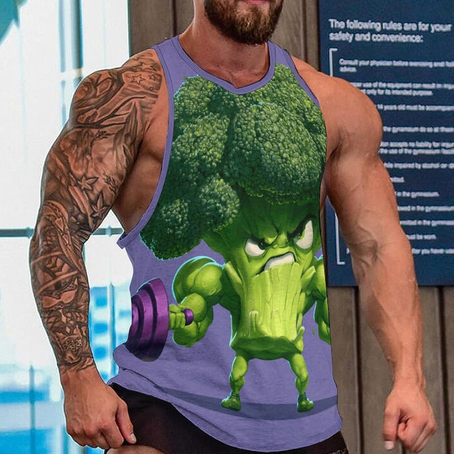 Fitness Broccoli Men's All Over Print Muscle Tank Top Sleeveless V Neck Workout Gym Casual Sports Tee S‑5XL