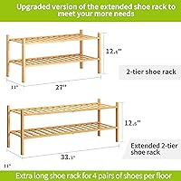 Vista 2 de BMOSU Zapatero extendido de bambú de 2 niveles de alta calidad, apilable, organizador de almacenamiento para pasillo, armario, sala de estar, Bambú