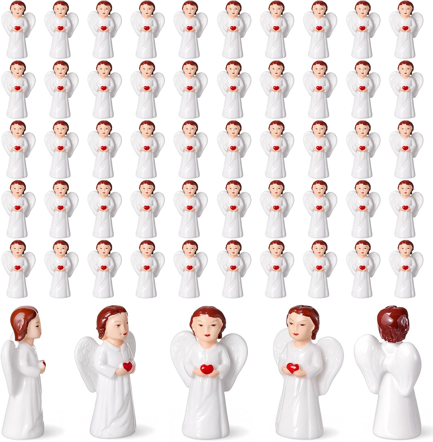 Chumia 50 Pcs 1.2''x0.8'' Mini Resin Guardian Angel Statues Hold Red Heart