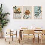 Celestdeco Large Abstract Boho Framed Canvas Wall Art Set,Sage Green Bohemian Wall Decor,Neutral Botanical Art Print,Mid Century Modern Geometric Wall Painting for Living Room,Bedroom,Office-16"×24"×3