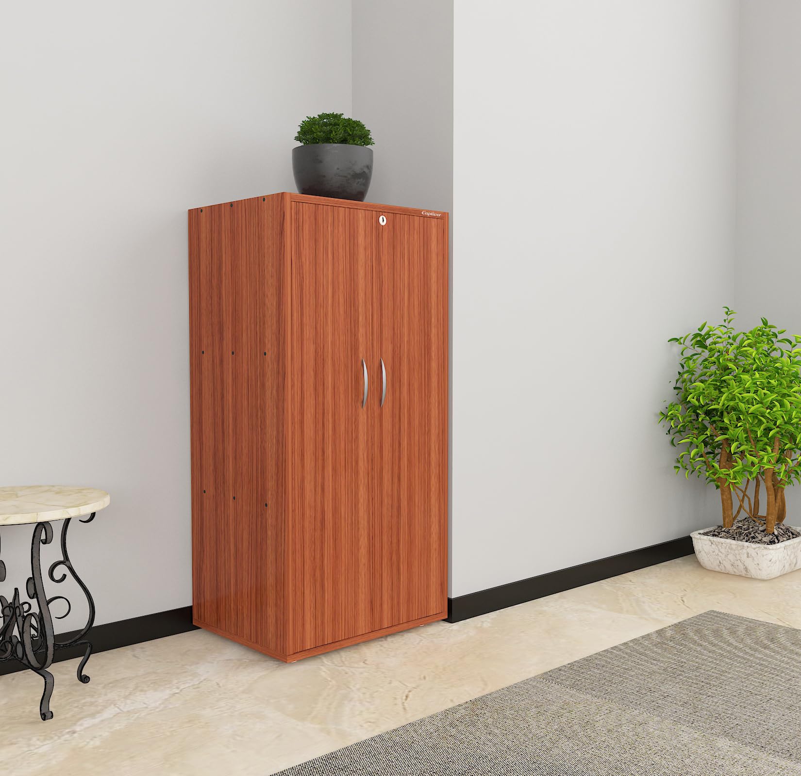 Captiver Alba Engineered Wood Free Standing Home Office Storage Wardrobe cabinets Organizer with 2 Door Lockable (19X15X38 Inch, Teak)-image-13