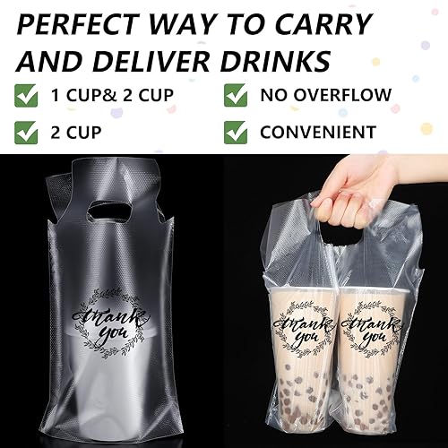 Miniatura 3 de Kisston 1000 unidades de bolsas de plástico para la entrega, bolsas de plástico con asa transparente de agradecimiento para bebidas, bolsas de