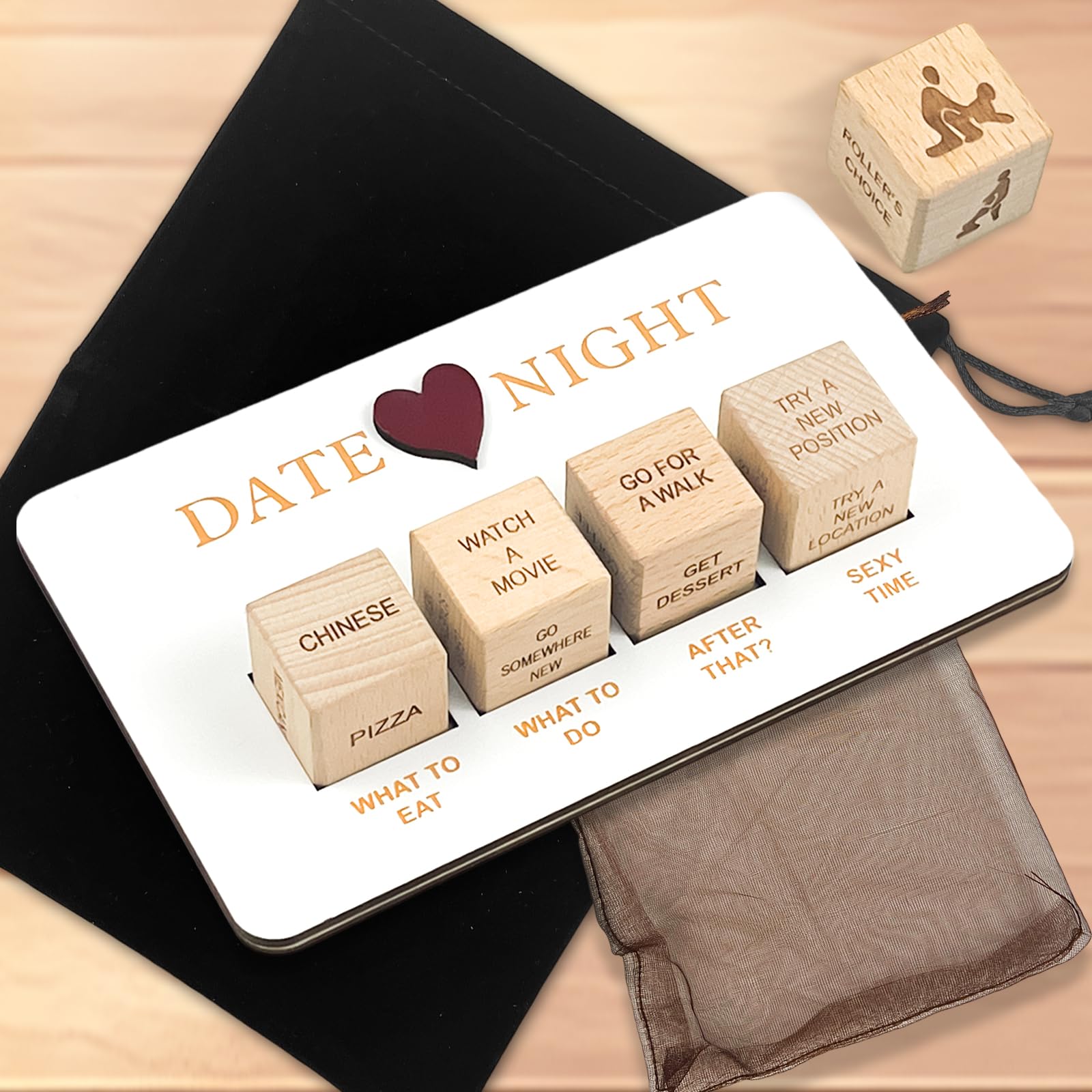 Jeu De Dés Pour Couple – 3 Dés Fun Et Surprenants – Marque Française – Idées De Soirées Amoureuses – Cadeau Saint-Valentin, Anniversaire – Avec Sac Noir Offert