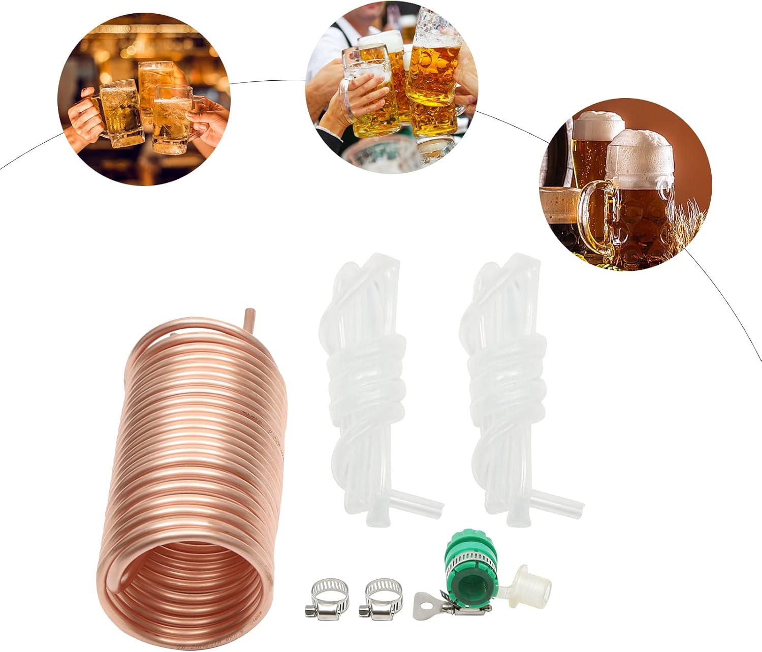 Copper Cooling Coil Pipe,Garden Hose Fitting,Immersion Wort Chiller Coil, Portable Mini Cooler Efficient Liquid Chiller with Universal Joint for Cooling Beer & Malt