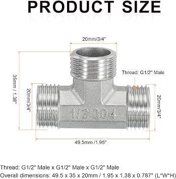 sourcing map 2pcs Tee Pipe Fitting G1/2