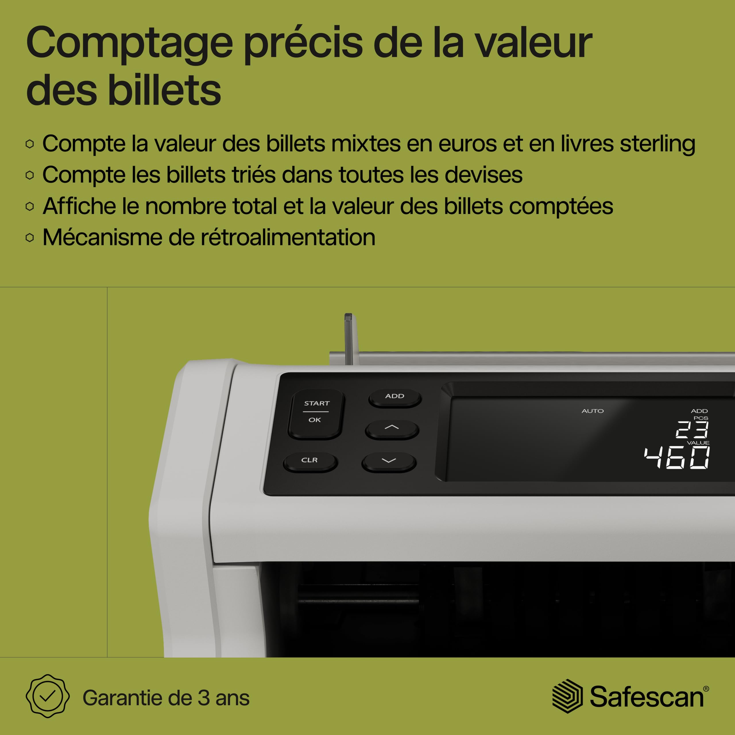 Safescan 2265 compteuse de billets avec détection faux billets 5 points euros livres sterling