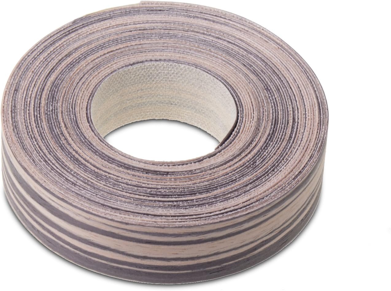 22mm Striped Macassar Ebony Veneer Edging - 7.5m Roll - Pre-Glued Iron-On Real Wood Edging Tape for Easy DIY Application