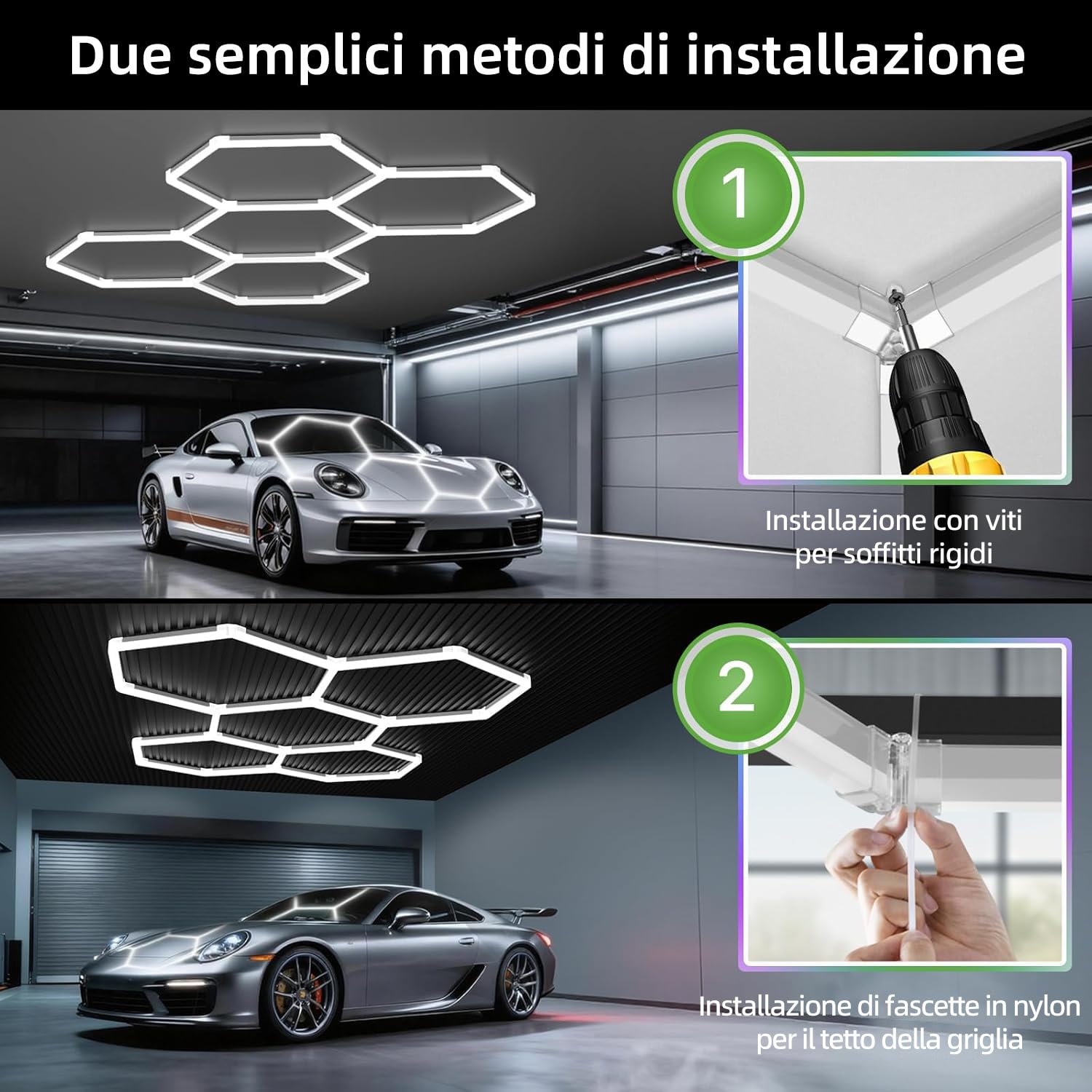 Lampada a LED Esagonale,plafoniera a LED a Nido d'Ape,luci esagonali per Garage,1-8 buche tra Cui Scegliere,Adatte per Garage,autolavaggi,palestre o Centri Commerciali,ECC