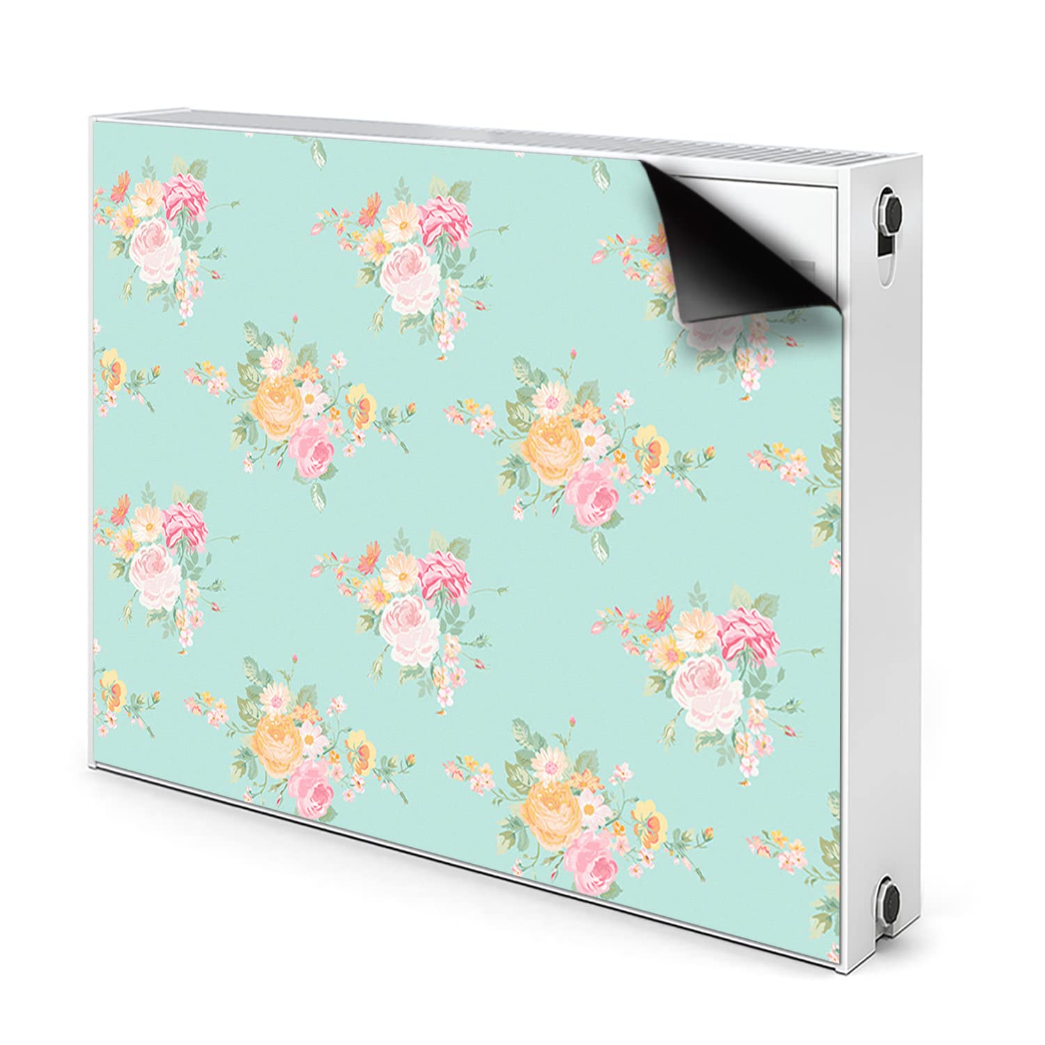 Cache radiateur magnétique 110x60cm d'art floral bleu pour intérieur raffiné