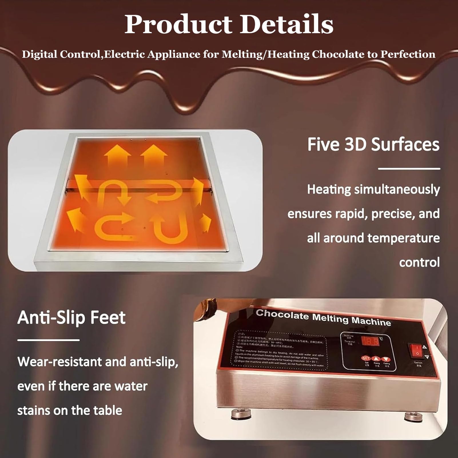Tempéreuse à Chocolat numérique 500 W,Appareil à Fondre Le Chocolat Professionnel avec contrôle numérique de la température pour Faire Fondre Le Chocolat,Le Lait et la crème Four-Cylinder