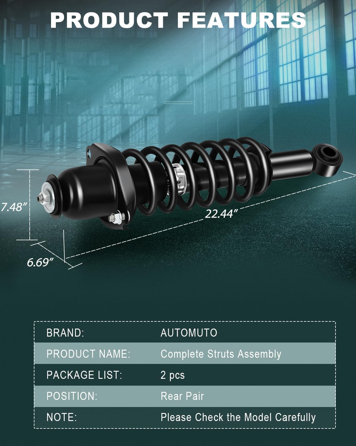AUTOMUTO Rear Pair Complete Struts Coil Spring Assembly Shock Absorber Compatible with 2014-2019 for Toyota Corolla Struts 172991L 172991R