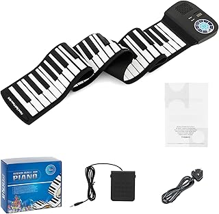 COSTWAY 88-Key Roll Up Piano, Hand Roll Portable Digital Piano Keyboard with Bluetooth MIDI Function, Dual Speakers & Sustain Pedal, Flexible Foldable Electronic Music Keyboard for Kids Adults (Black)